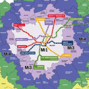 Map of Milan ATM transport zones Mi1 and Mi3